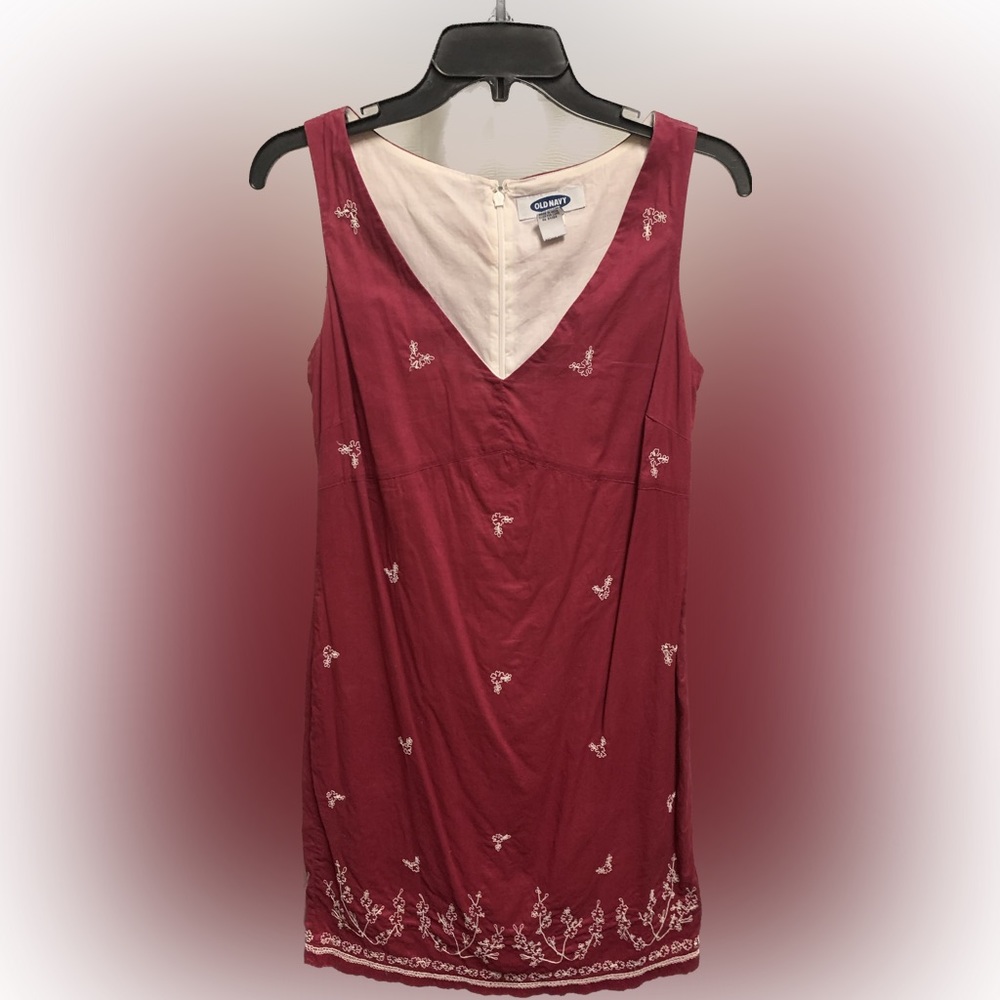 V-Neck Fully Lined 100% Cotton Embroidered Dress by Old Navy Size 6